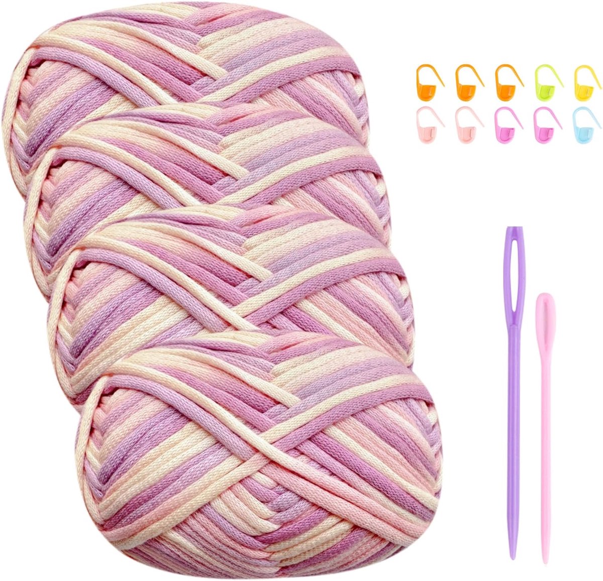 Garen voor gehaakt katoenen wol, 4 x 50 g, haakgaren voor beginners, roze