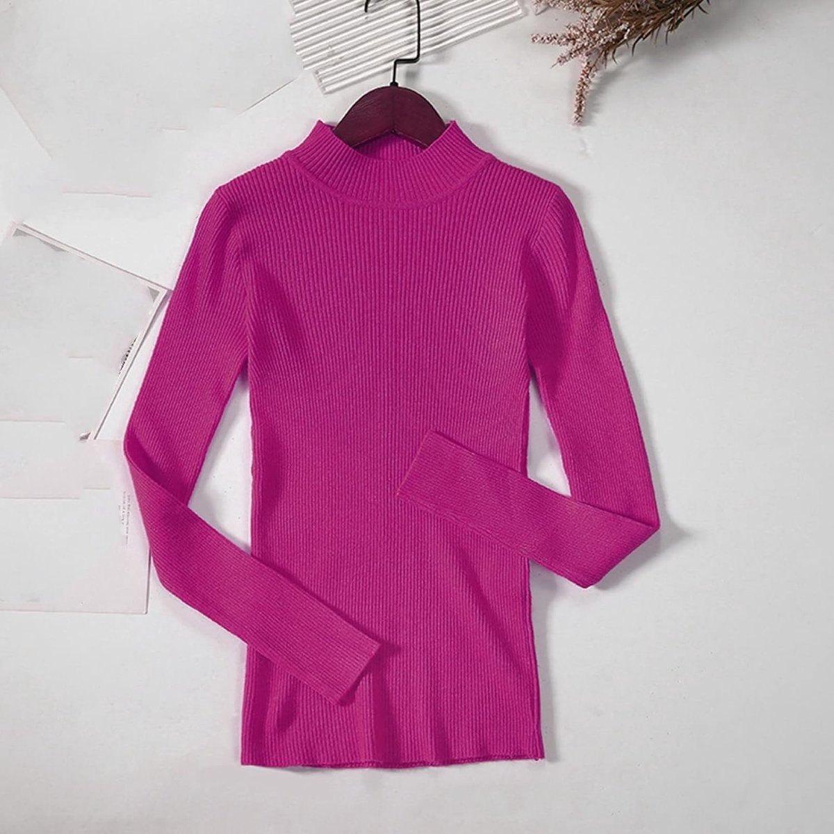 Trui Met Opstaande Kraag - Herfst Winter Dames Basic Pullover, Modieus Opstaande Kraag Effen Gebreide Kleur Basislaag, Elegant Street Chic Warm Rekbaar Informeel Kerstmis Nieuwjaar Geschenk,R
