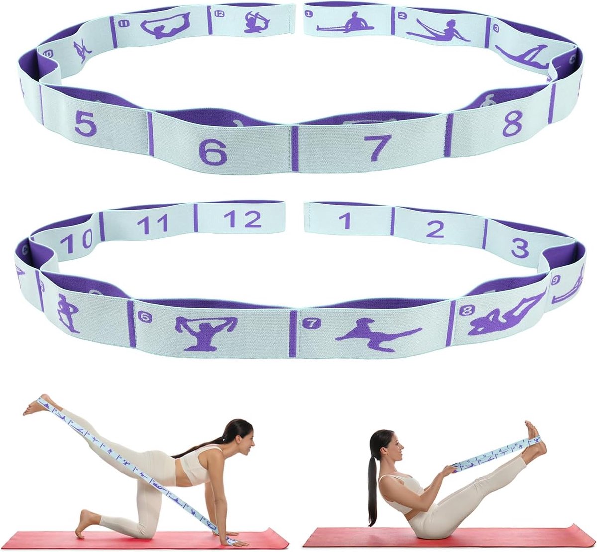 Yoga stretchband met lussen, CEILIWEN stretchbanden voor fysiotherapie, Pilates stretchband, elastische oefenbanden, beenstretchband, stretchweerstandsbanden voor oefening