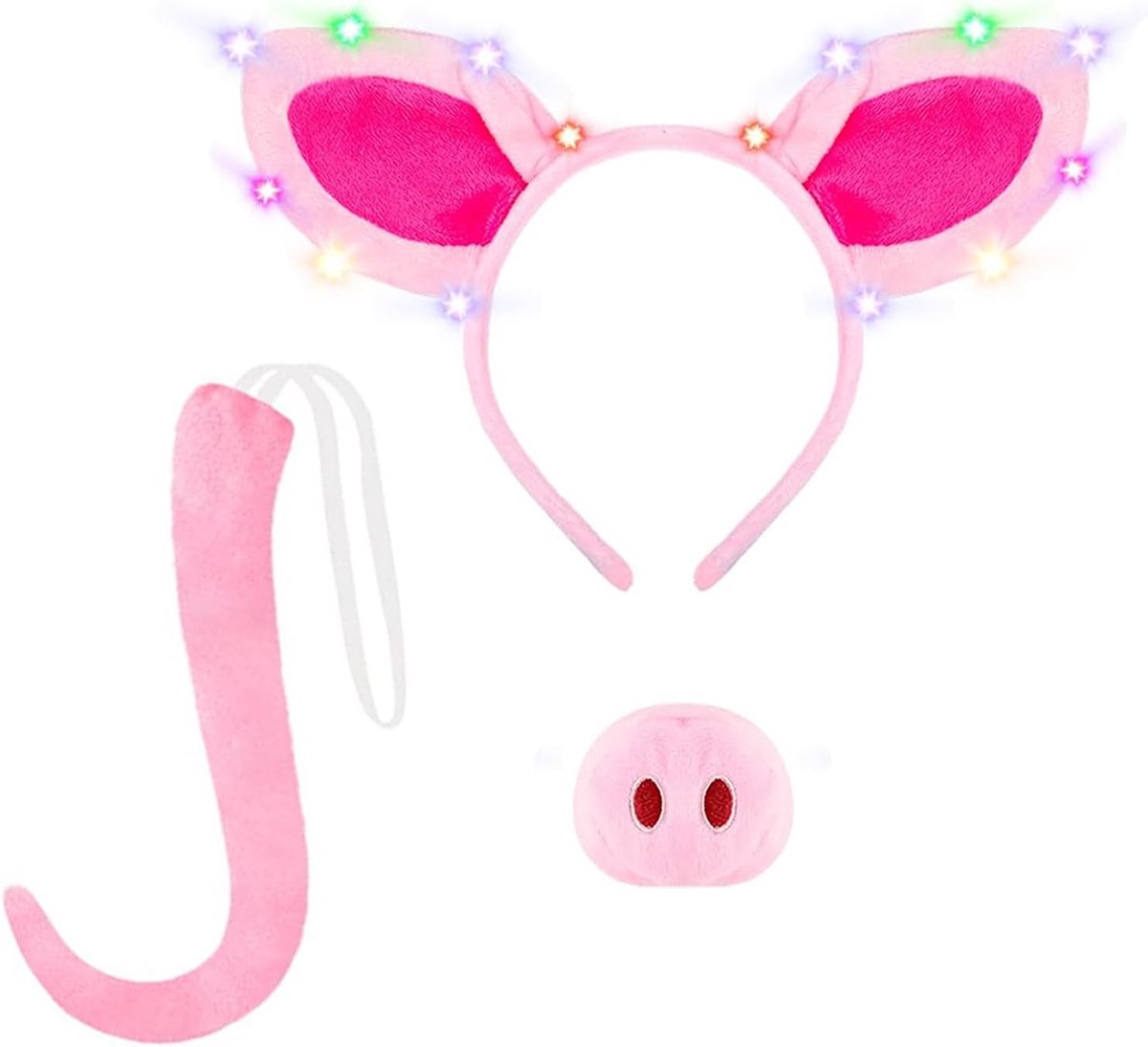 Varkenskostuum voor kinderen, lichtgevende accessoireset met roze varken, schattige led-kostuum varkens meisjes, voor Halloween, carnaval, feesten, cosplay