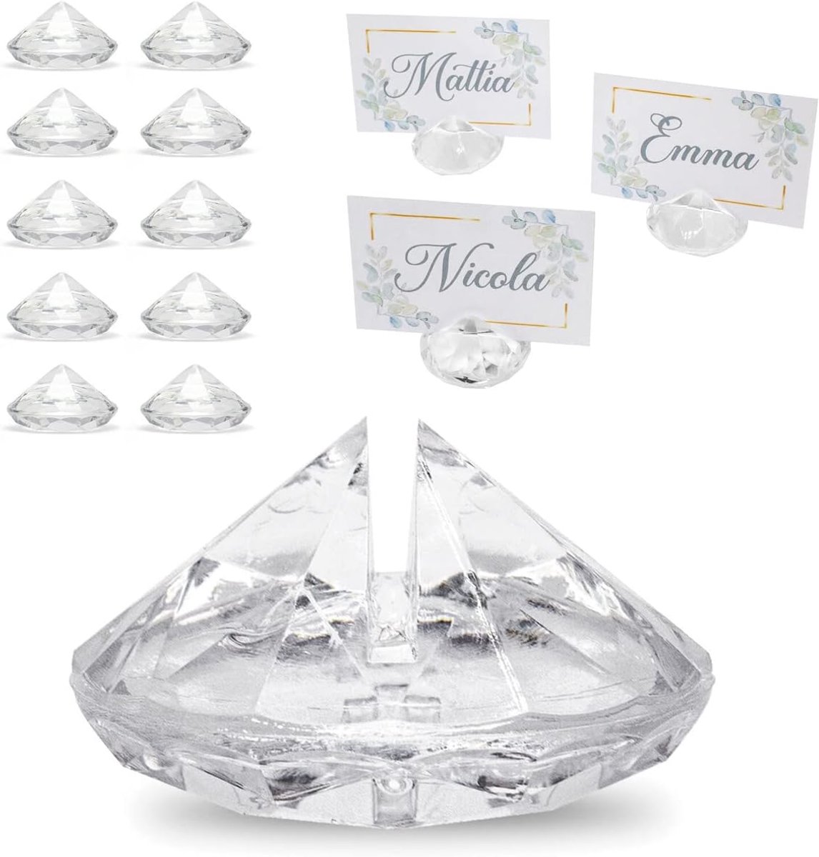10 plaatskaarten in diamantvorm, transparant, decoratie, tafelborden, decoratieve tafelklemmen voor bruiloft, doop, 4 cm