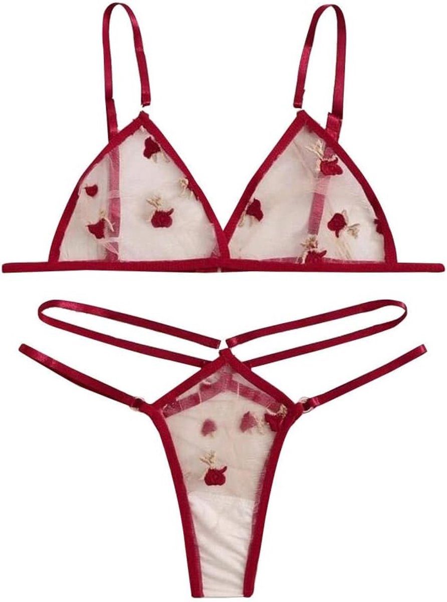 Kleding Vrouwen Sexy Ondergoed Set Transparant Kant Borduurwerk Jarretel Lingerie