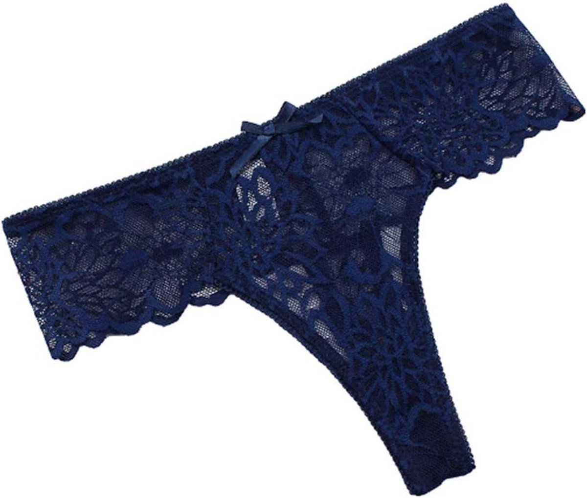 Sexy dames erotische lingerie Vrouwen Kostuums Sexy Kanten Slipje Doorzichtige Ademende Thongs Verleiding Sexy Lingerie Slips-Dark_Blue_S