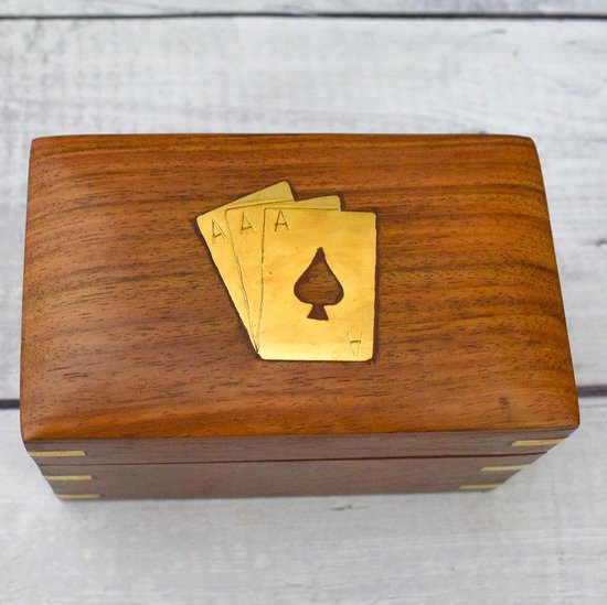 Speelkaarten Dubbel Deck Houder Opbergdoos Handgemaakte Houten Decoratieve Koffer met Messing Aas Ontwerp 2 Pakken Kaarten Organizer — afbeelding 4
