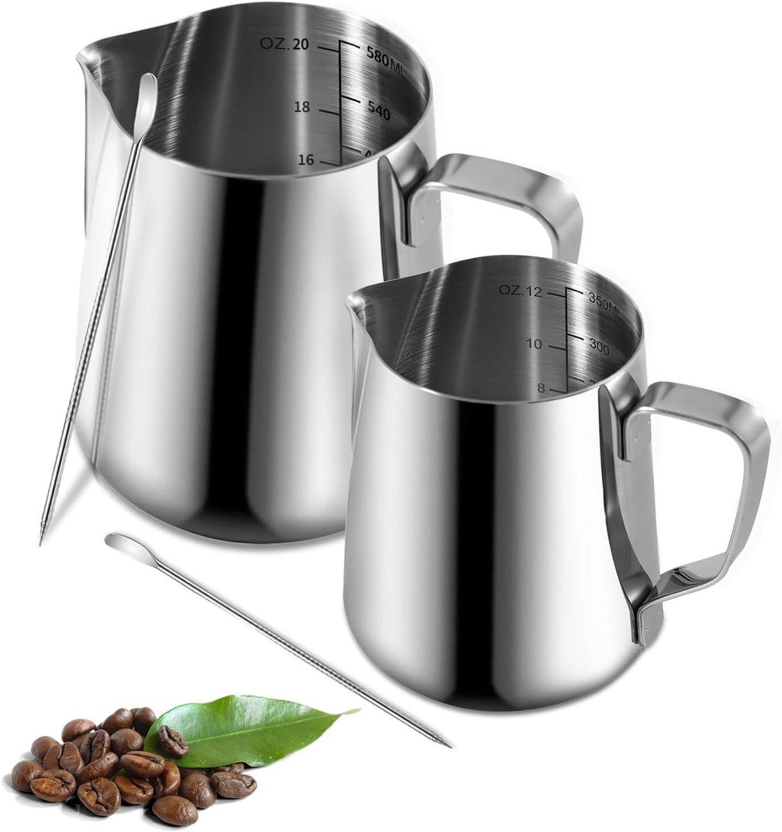 350 ml 550 ml melkopschuimkan, roestvrijstalen melkkan, latte decoratie kunstpen, melkkan met maatbeker voor Barista, Espresso, latte Art