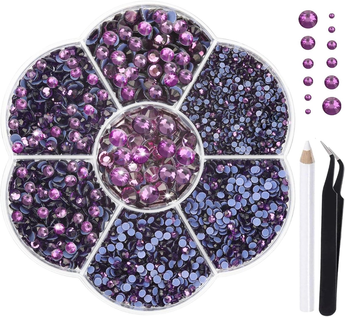 Strassteentjes Hotfix, lila, strasssteentjes, 13 kleuren, 5 maten, 2 mm, 3 mm, 4 mm, 4,8 mm, strass, glas, ronde strass-steentjes (paars)
