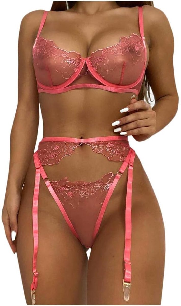 Erotische Lingerie Vrouwen Sexy Kostuum Nachtkleding Verleiding Beha String Kousenband Perspectief Ondergoed Erotica Porno