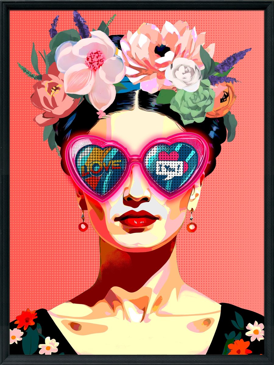 Schilderij met LED vrouw bloemenkrans