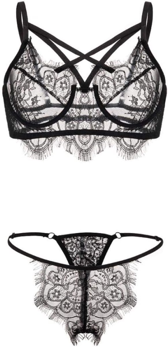 Babydolls, nachtjaponnen & negligés dames 2 ST Vrouwen Erotische Lingerie Porno Kanten Beha Perspectief String Verleiding Sexy Nachtkleding Dames Ondergoed Set