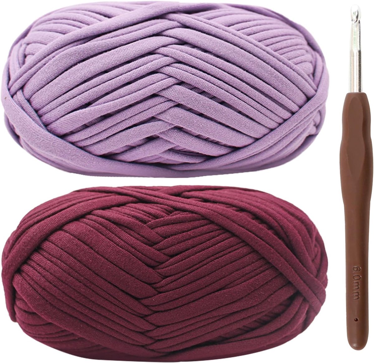 T-shirtgaren om te haken, 2 x 100 g, grof haakgaren met 6 mm haak, perfect voor haakprojecten, beginner, vriendelijke elastische stof voor doe-het-zelf knutselen (paars)