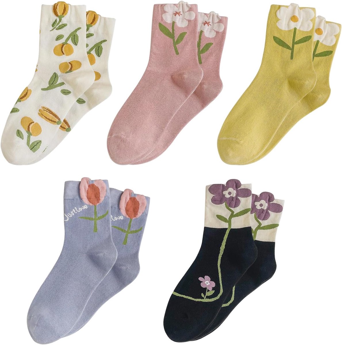 Sokken Voor Dames,Leuke Bloemen Crew Sokken,Fancy Katoenen Sokken,Casual Sokken,Ademende Sokken Met Bloemenprint,Retro Bloemen Katoen Ronde Katoenen Sokken,Elastic Floral Socks Set