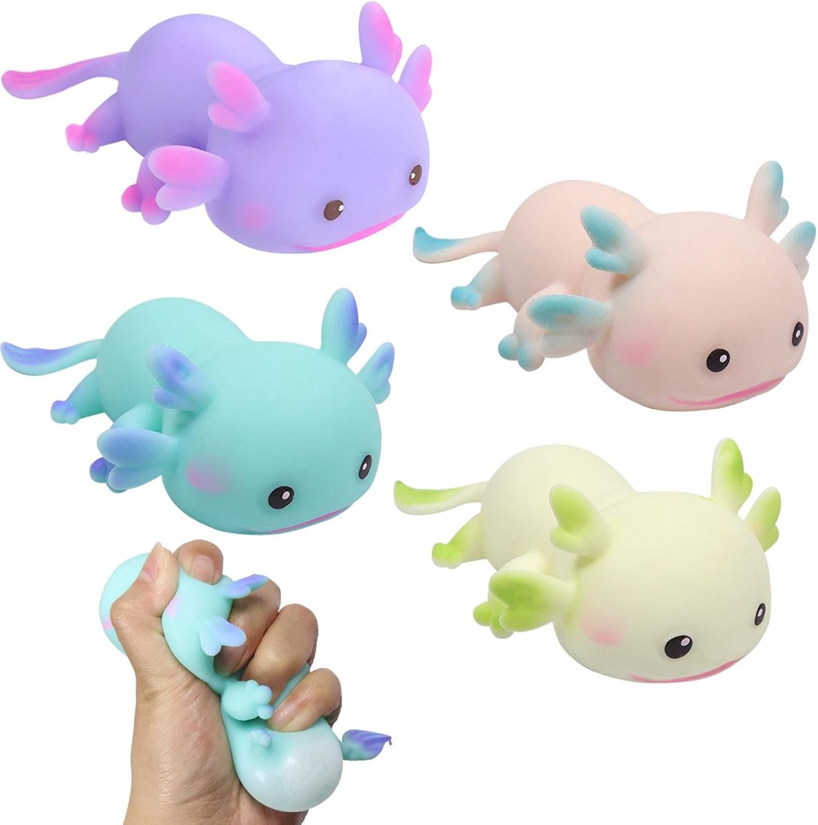 4-pack Axolotl Squeeze Toy met Snelle Herschorsing - Suikerbal en Stressclip voor Kinderen en Volwassenen