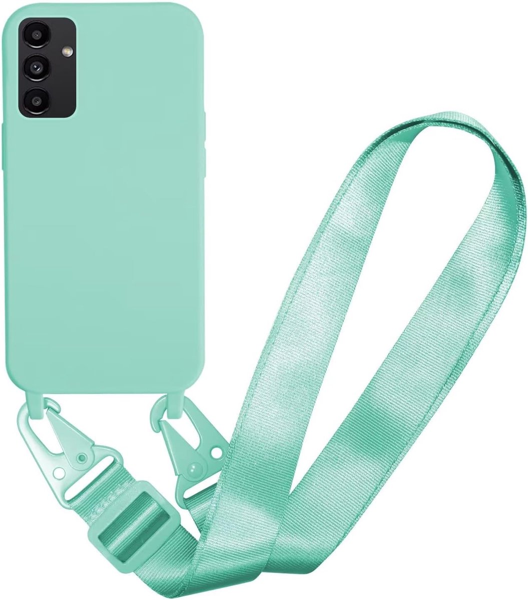 Telefoonhoesje met koord, compatibel met Samsung Galaxy A53 5G, siliconen telefoonhoes, met afneembaar koord, schokbestendig, muntgroen