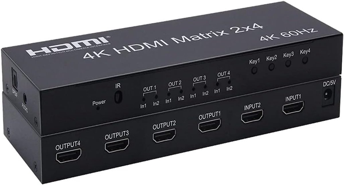 4K HDMI Matrix 2X4 Splitter 4K 60Hz 2 in 4 Out HDMI Splitter Switcher Audio Extractor AUX SPDIF Verminderen voor PS3/4 TV DVD