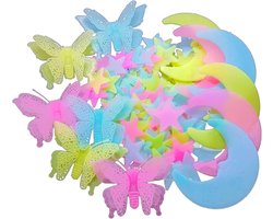 112 stuks lichtgevende stickers, wandtattooset, YUTOU sterren, maan, vlinder, wanddecoratie, stickers, zelfklevend, sterrenhemel, stickers, slaapkamerdecoratie voor kinderkamer, baby, kinderen of
