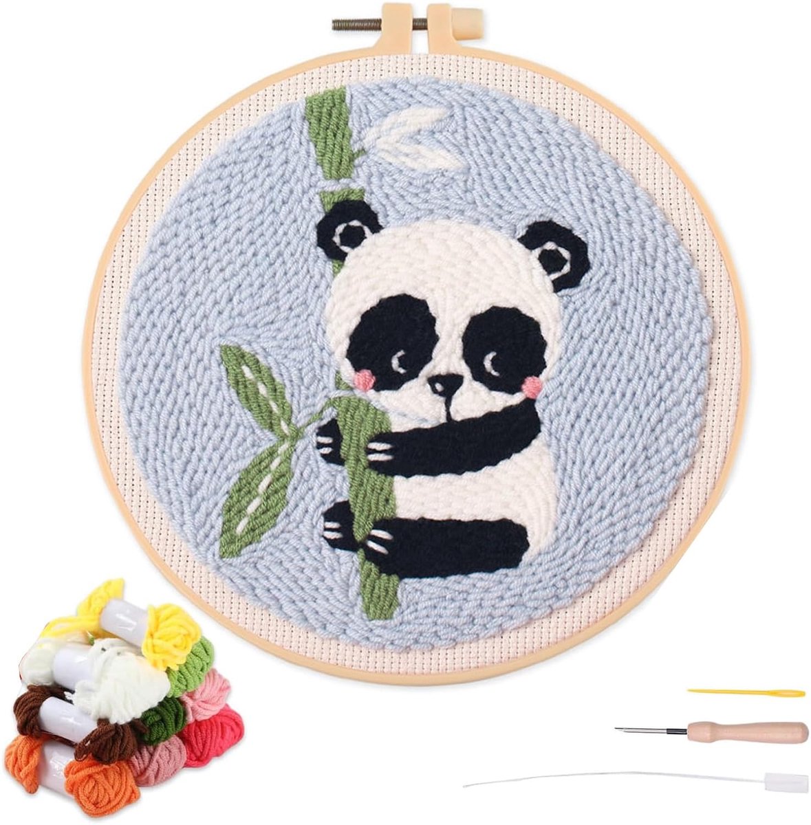 Artcici Punch Naaldset voor beginners met dierenbijen bloemenpatroon gereedschap en garen, eenvoudig borduurwerk tapijt haakset (grijs)