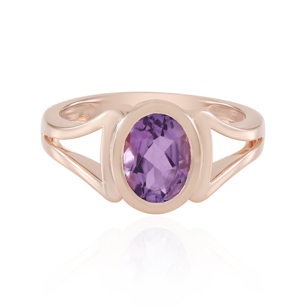 Cavill - Lavendel Amethist Ring - 1,17 ct Ovaal - 925 Sterling Zilver Roségoudverguld - Bezel Zetting - Elegante Zilveren Ring Dames