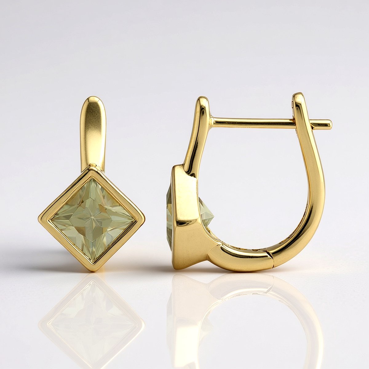 Cavill - Luxe Gouden Oorbellen 375 Geelgoud - 1,36 ct Kleurwissel Diaspore - Prinsessenslijpsel - Handgemaakt - 14 mm