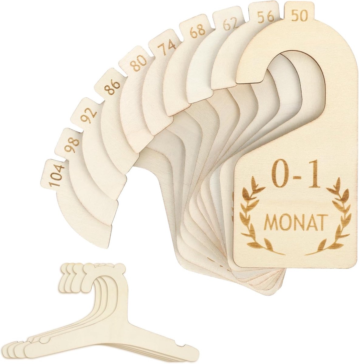 SnelShoppen - Pack van 10 Baby Scheiders + 4 Houten Baby Kledinghangers, Bear Shape, Antislip, Dubbelzijdig Geprint, Geschikt voor Baby's van 0-24 Maa