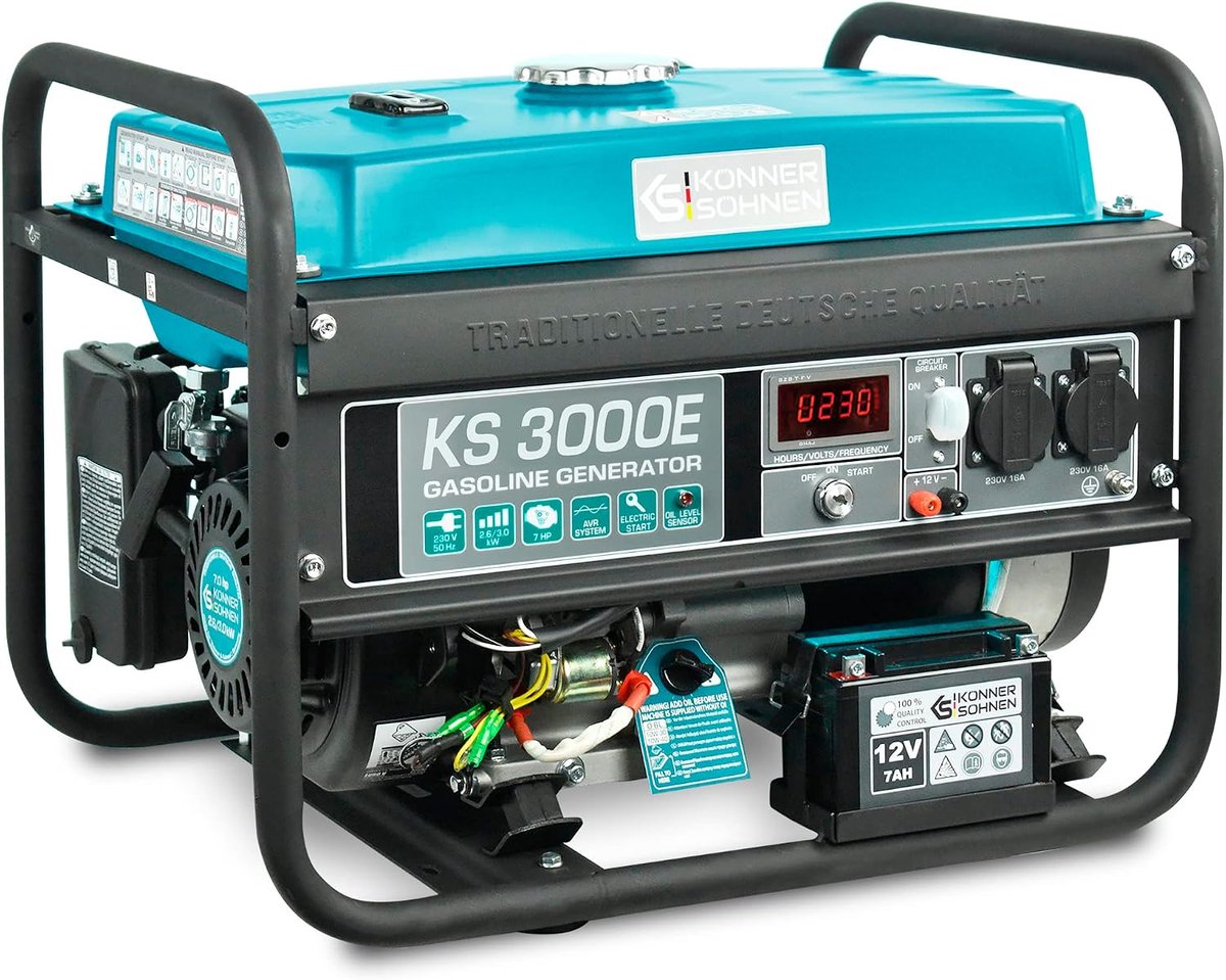 Generator met elektrische start - 58L x 43W x 44H cm - 3000W Maximaal - 230V