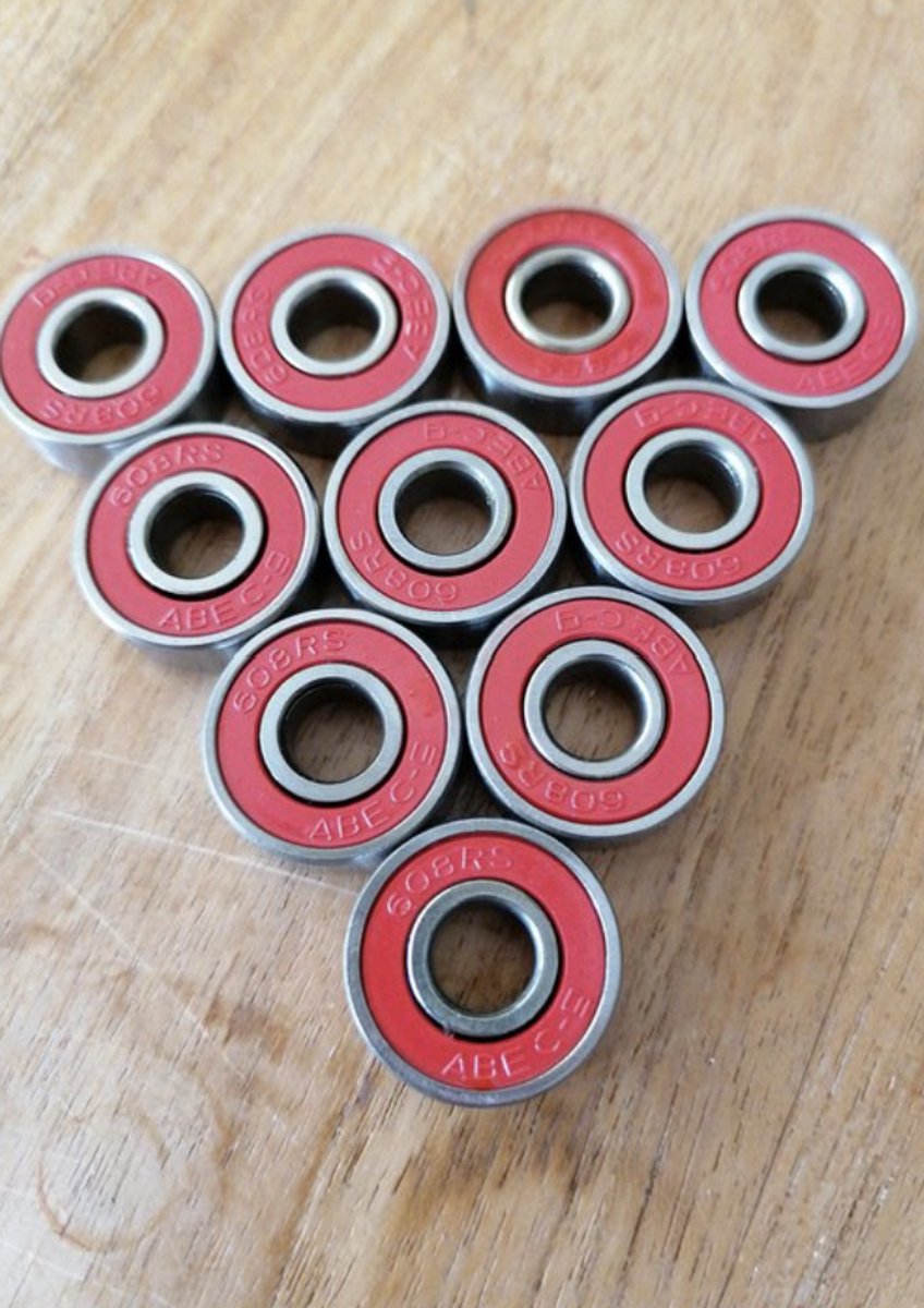 10 x Lager 608 RS abec 9 kogellager – skateboard skealers step smartkabel Rood