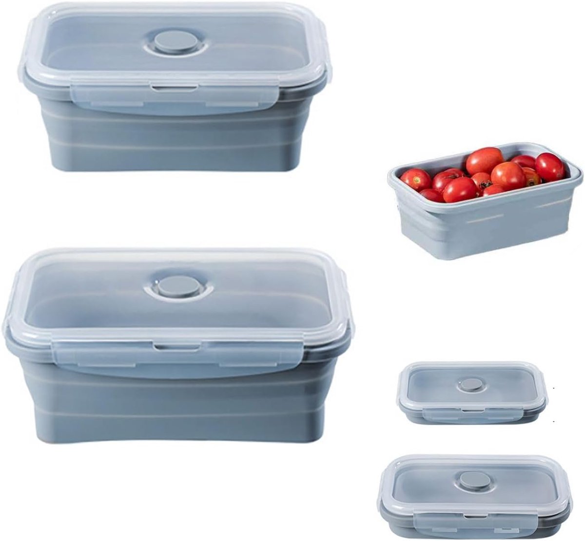 Brooddose, 2 stuks Rechthoekige opvouwbare vershouddozen, blik siliconen met deksel, lunchbox, Tupperdose, 550 ml en 800 ml