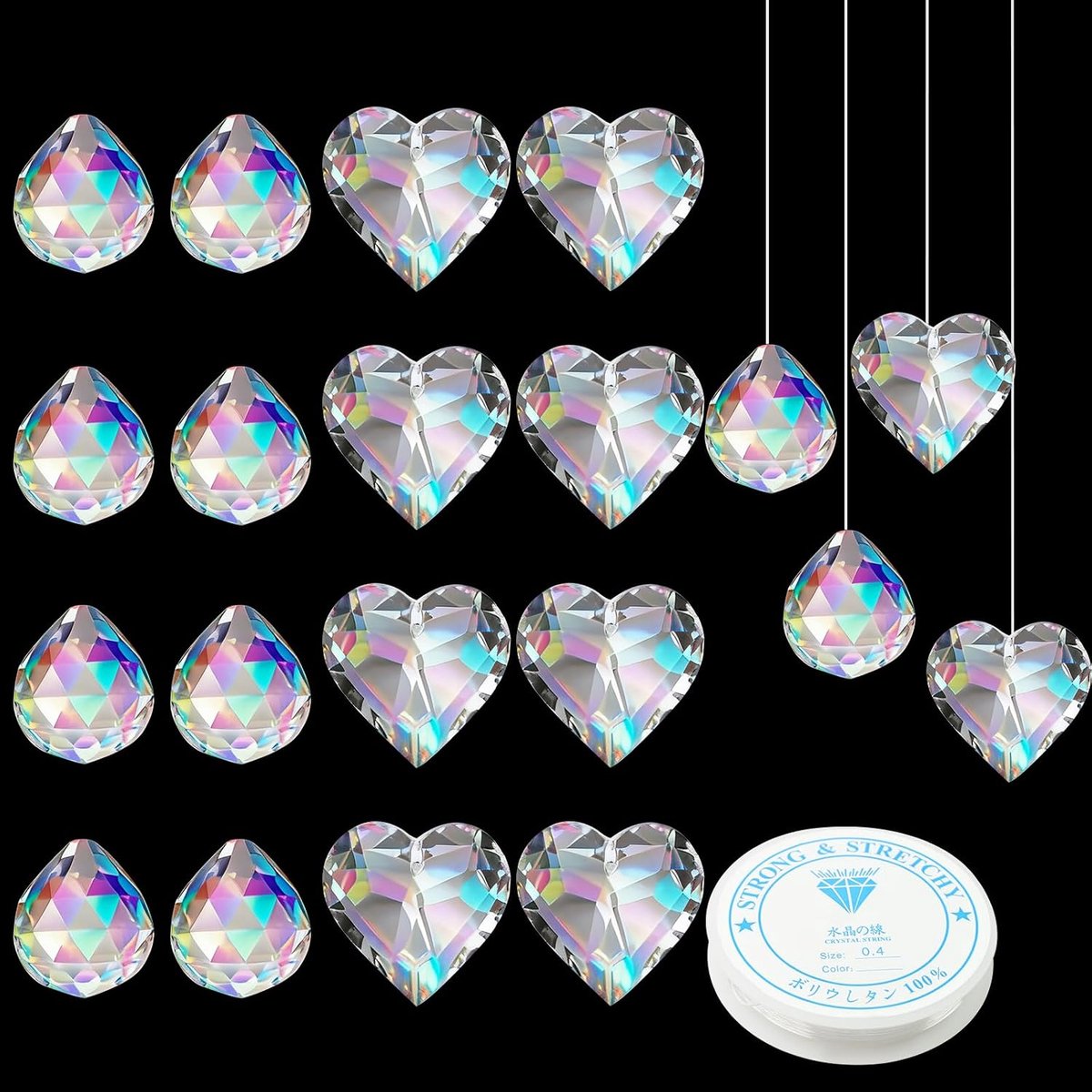 Zonnevanger kristal knutselen Suncatcher: 20 stuks kristallen om op te hangen prisma, kristal druppelvorm hart, zonnevanger kristal regenboog, lichtvanger, knutselset, raamdecoratie DIY