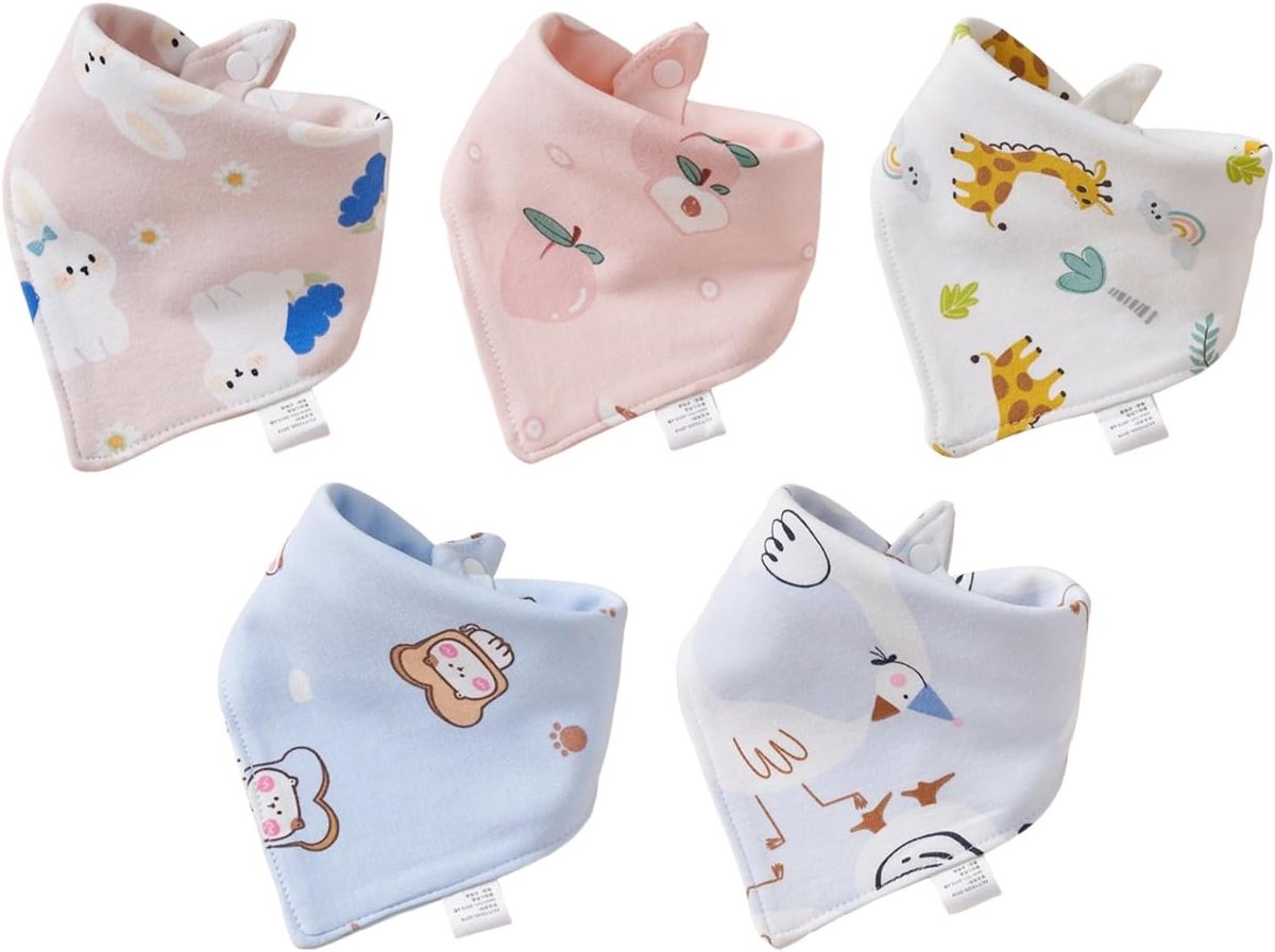 5 stuks babyslabbetjes, 100% katoen, verstelbaar, wasbaar, absorberend, zacht, voor baby's van 0 tot 3 jaar, uniseks