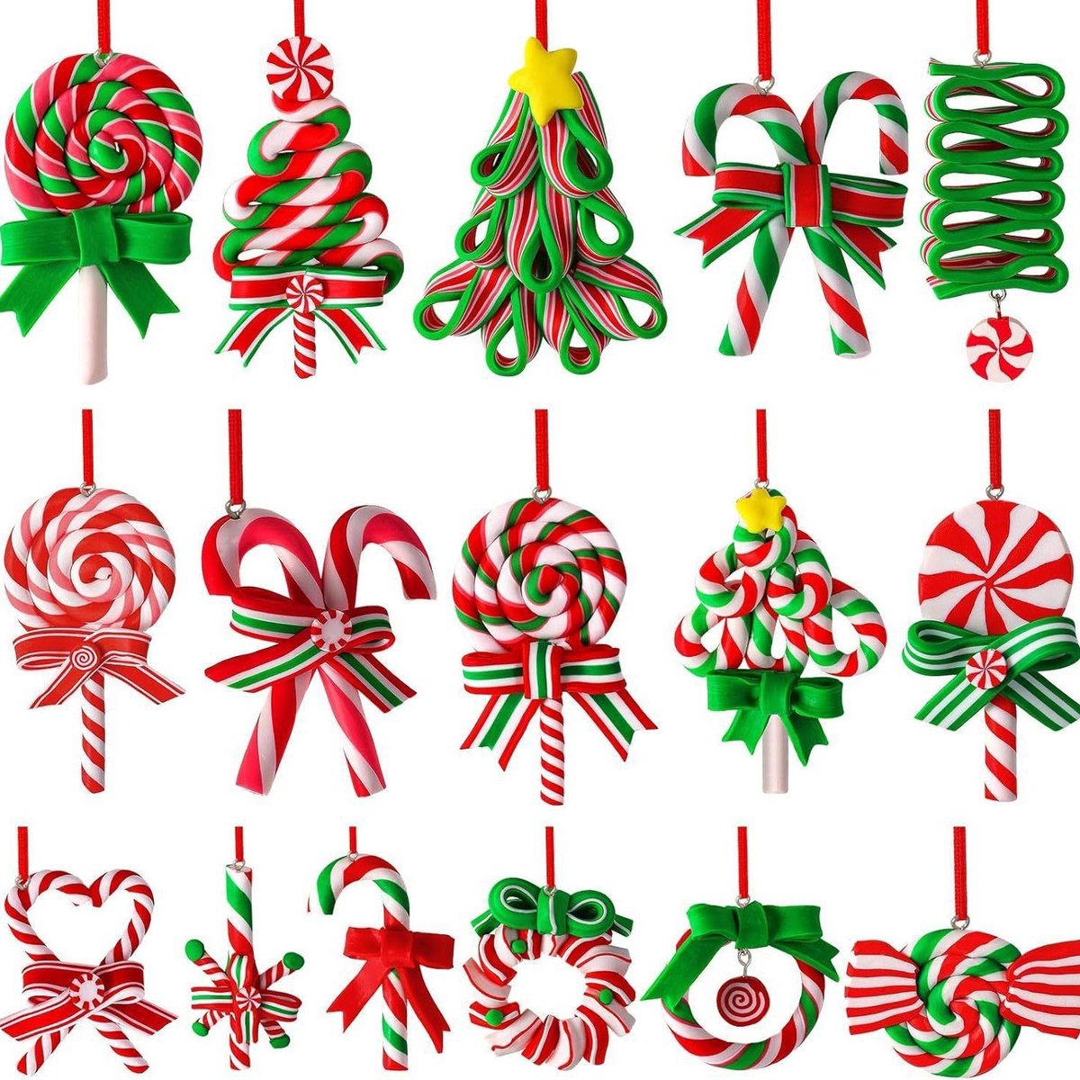 80 stuks kerst-lollyhangers – Pepermunt-kerstboomversiering – Rood-witte zuurstok-lollyhangers voor kerstkrans - slinger en kerstdecoratie in huis