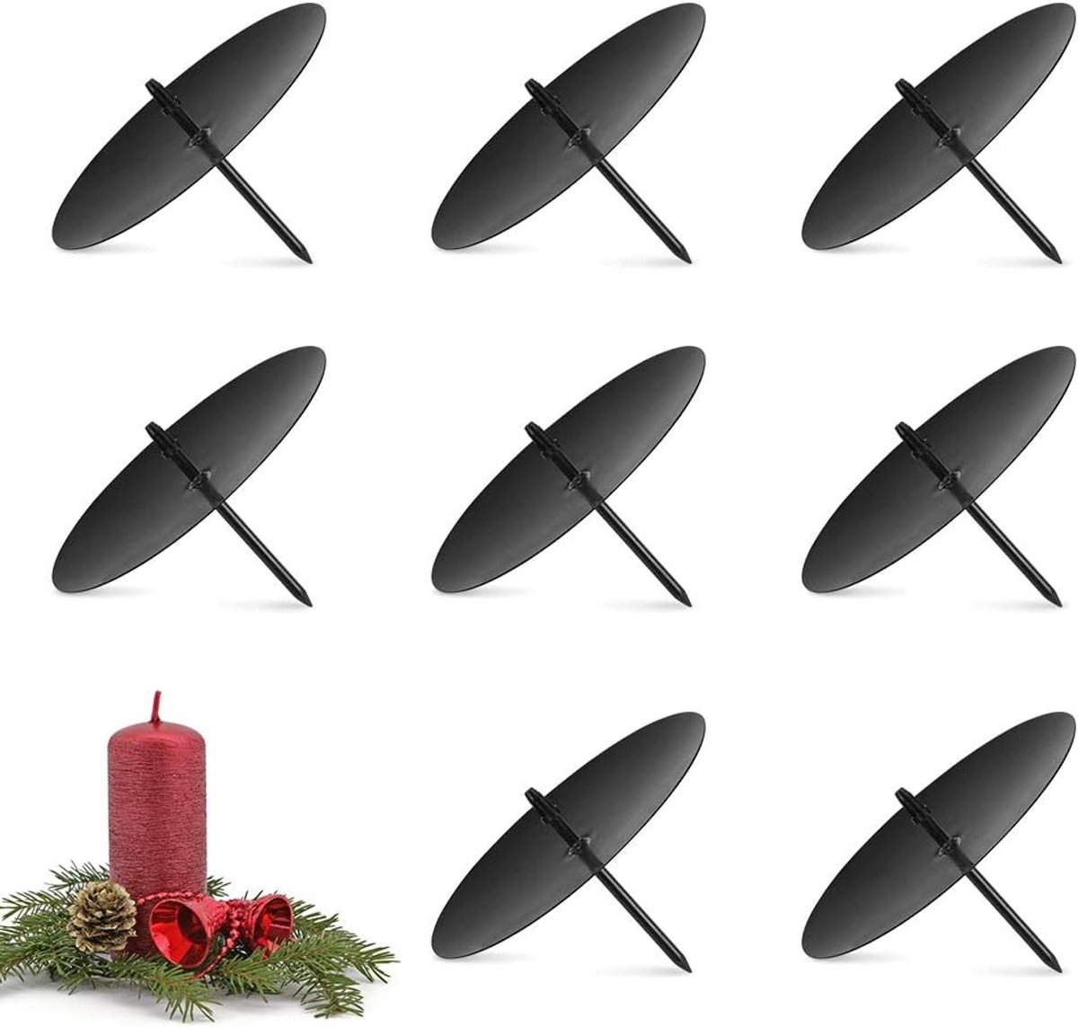 8X Kaarsenhouder Advent Kaarsenplateau Adventskrans Metaal, Zwart 8cm Kaarssteker voor Kerstmis
