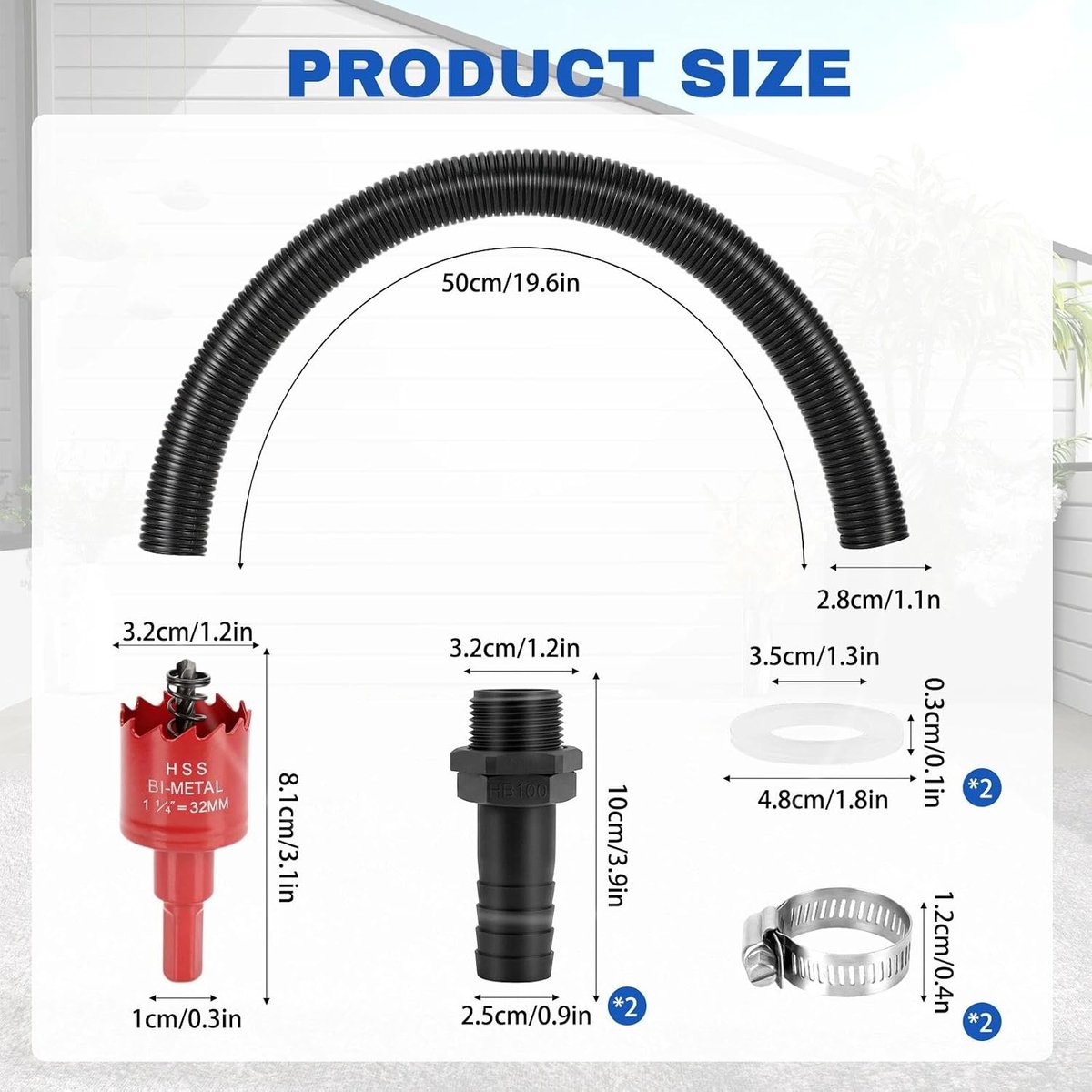 2 gewrichten 25 mm slang 0,5 m regenvat connector