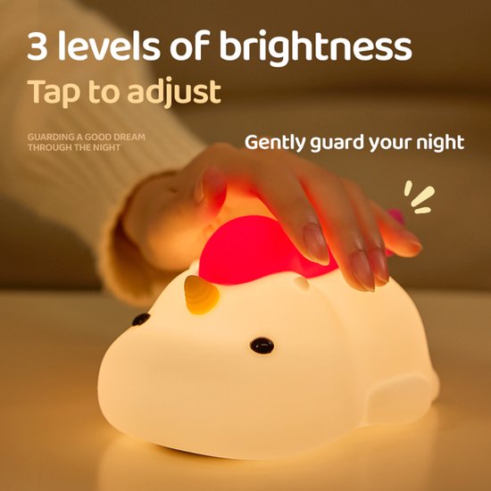 Eenhoorn Nachtlampje voor Kinderen - Siliconen LED Bedlampje, Oplaadbaar, Touch, 3 Dimbare Niveaus, 30 min Timer - Kinderkamer Cadeau — afbeelding 5