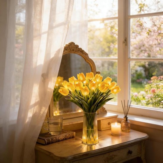 Fonkelende Boomtulpenlamp, Stralend Romantisch Tulp Ambient Desktop Nachtlampje, LED-verlichting Kunstbloemen, Werkt op batterijen, Nachtkastje/Kantoordecoratie, Cadeaus voor vrouwen/moeder (zonder vaas) — afbeelding 3