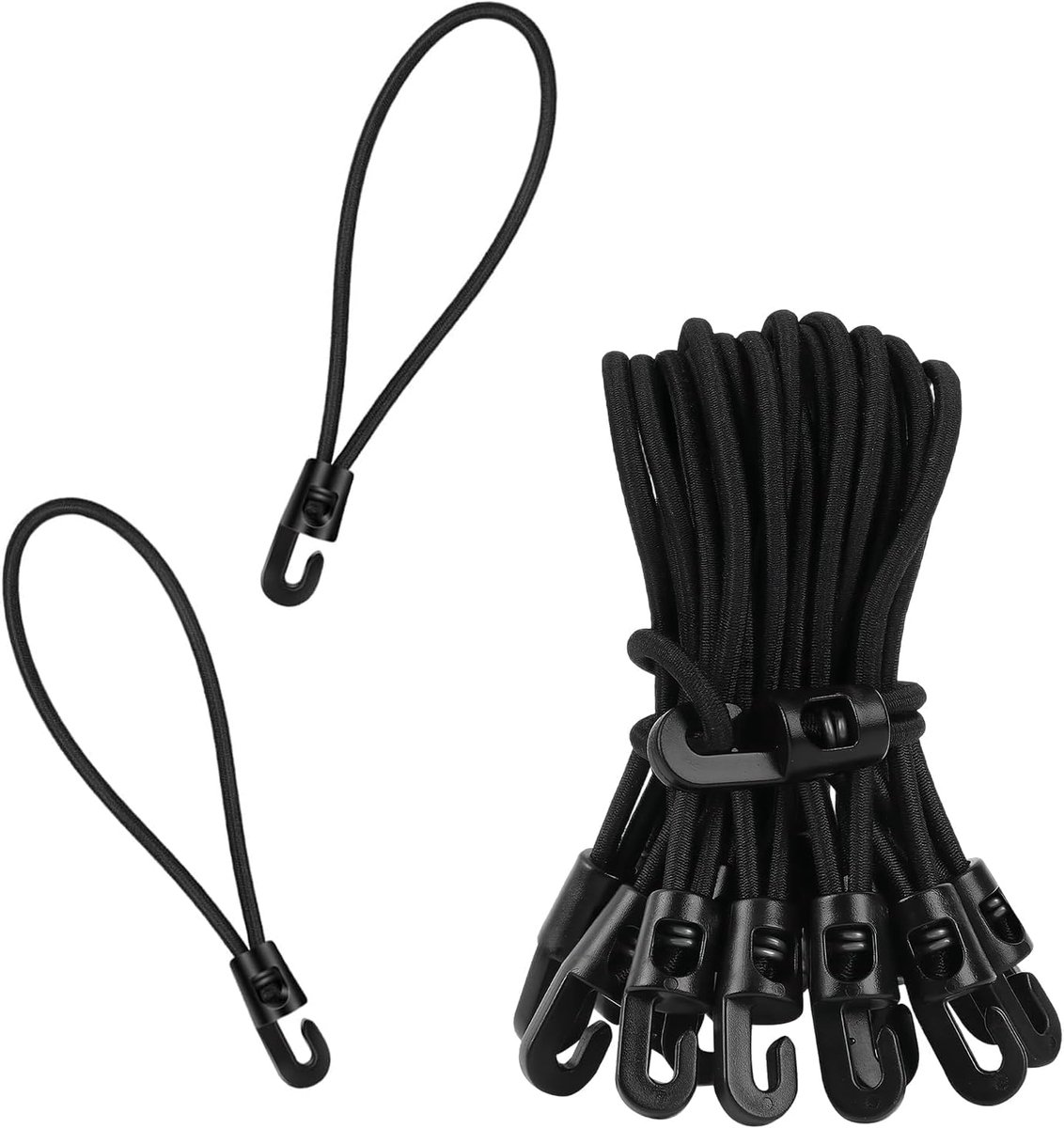 Spanners met haken, 25 stuks rubberen banden met haken, zwart spanrubber, spanrubber met haak 25 cm, voor bevestiging van campingtenten en dekzeilen