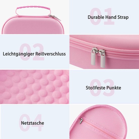 Schaal voor Apple Airpods Max-hoofdtelefoon, draagbare draagtas voor hoofdtelefoon met netvakken voor hoofdtelefoonaccessoires, roze-2 — afbeelding 3