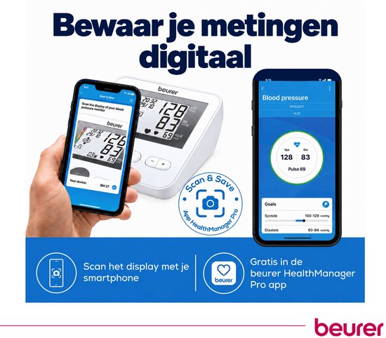 Bewaar je metingen digitaal. Scan het display met je smartphone. Gratis in de beurer HealthManager Pro app.
