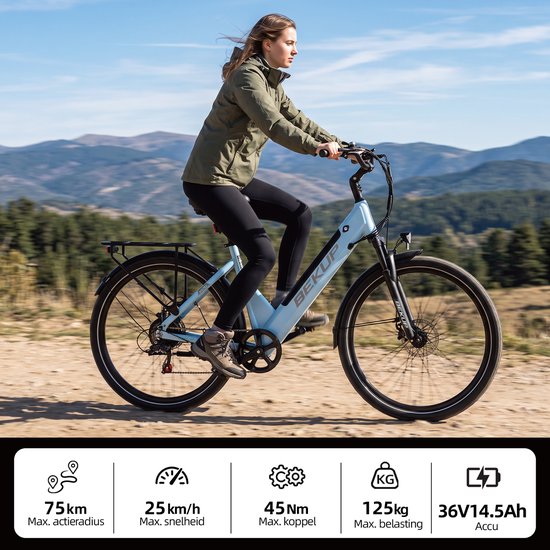 28 inch Elektrische stadsfiets - Comfortabele stadsfiets - 522Wh lange actieradius accu - 250W achterwielmotor - 45Nm koppel - Shimano 7 versnellingen - Schijfremmen voor en achter - LCD-display - Geveerde zadelpen - Blauw — afbeelding 5