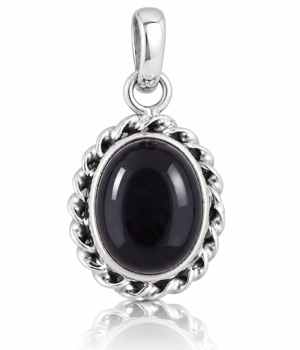 Natuursieraad -  925 sterling zilver onyx ronde ketting hanger - boho edelsteen sieraad - handgemaakt