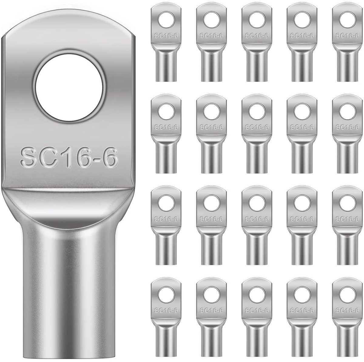 SnelShoppen - 20pcs Tinned Copper Connectors, 16mm²-6.5mm Ring Terminals, Hoogwaardige Batterijkabel Eindstukken, Corrosiebestendige Aansluitingen voo