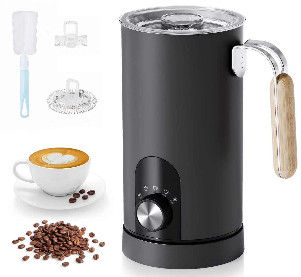 Heidat melkopschuimer - 5-in-1 - Melkschuimer - Elektrisch - Inhoud 590 ml - 65 graden - Zwart