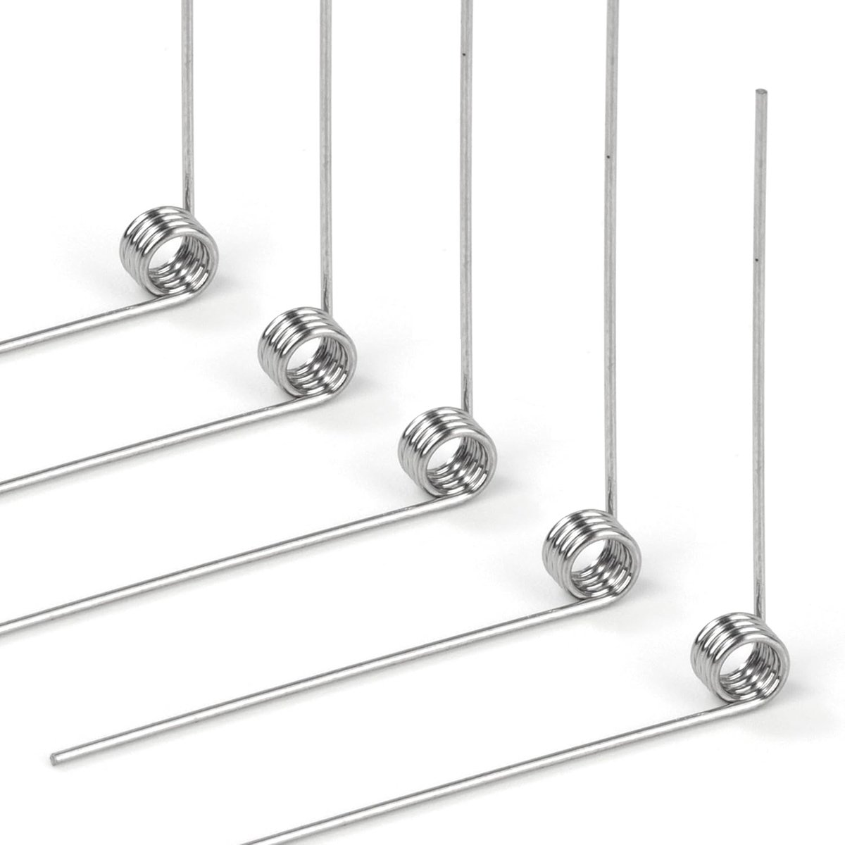 Torsieveren van roestvrij staal, draaddiameter 0,4 mm, binnendiameter 2 mm, armlengte 20 mm, hoek 90 graden, 4 omwentelingen, links, 0,4 x 2 x 20 mm