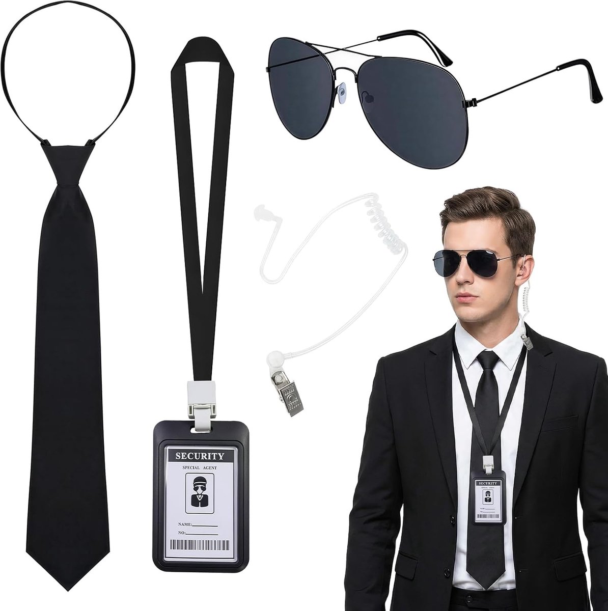 4-delige agentkostuum accessoireset, agentaccessoires, spionkostuum, geheime dienstkostuum, geschikt voor rollenspellen, films, cosplay voor volwassenen, Halloween