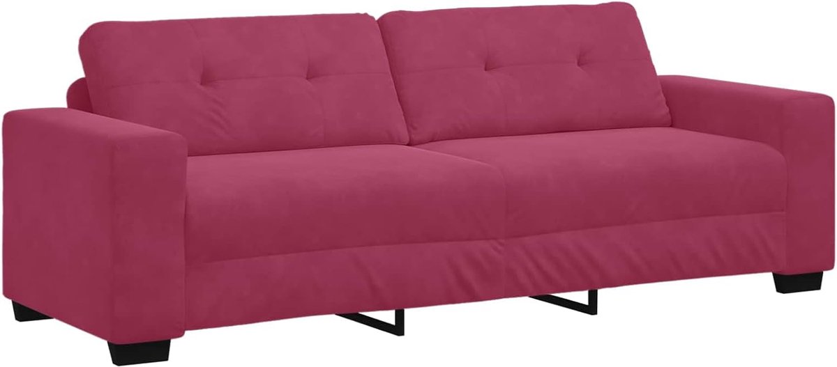3-zitsbank, wijnrood, 180 cm, fluweel met dikke bekleding, relaxbank met fluwelen bekleding, stabiel frame van multiplex en metaal, comfortabele schuimrubberen stoelen en vezelvulling voor de