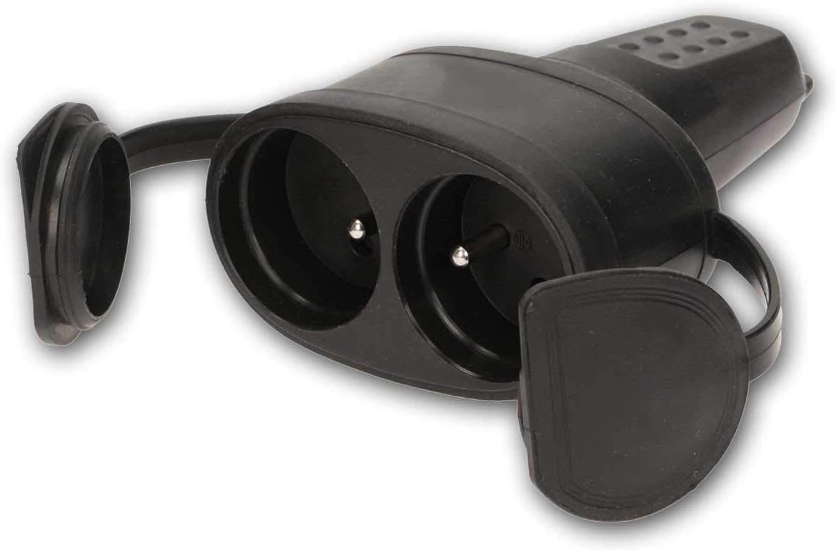 Rubberen koppeling type E Frans/Belgische standaard met afdekkap, dubbele aansluiting 250V/16A