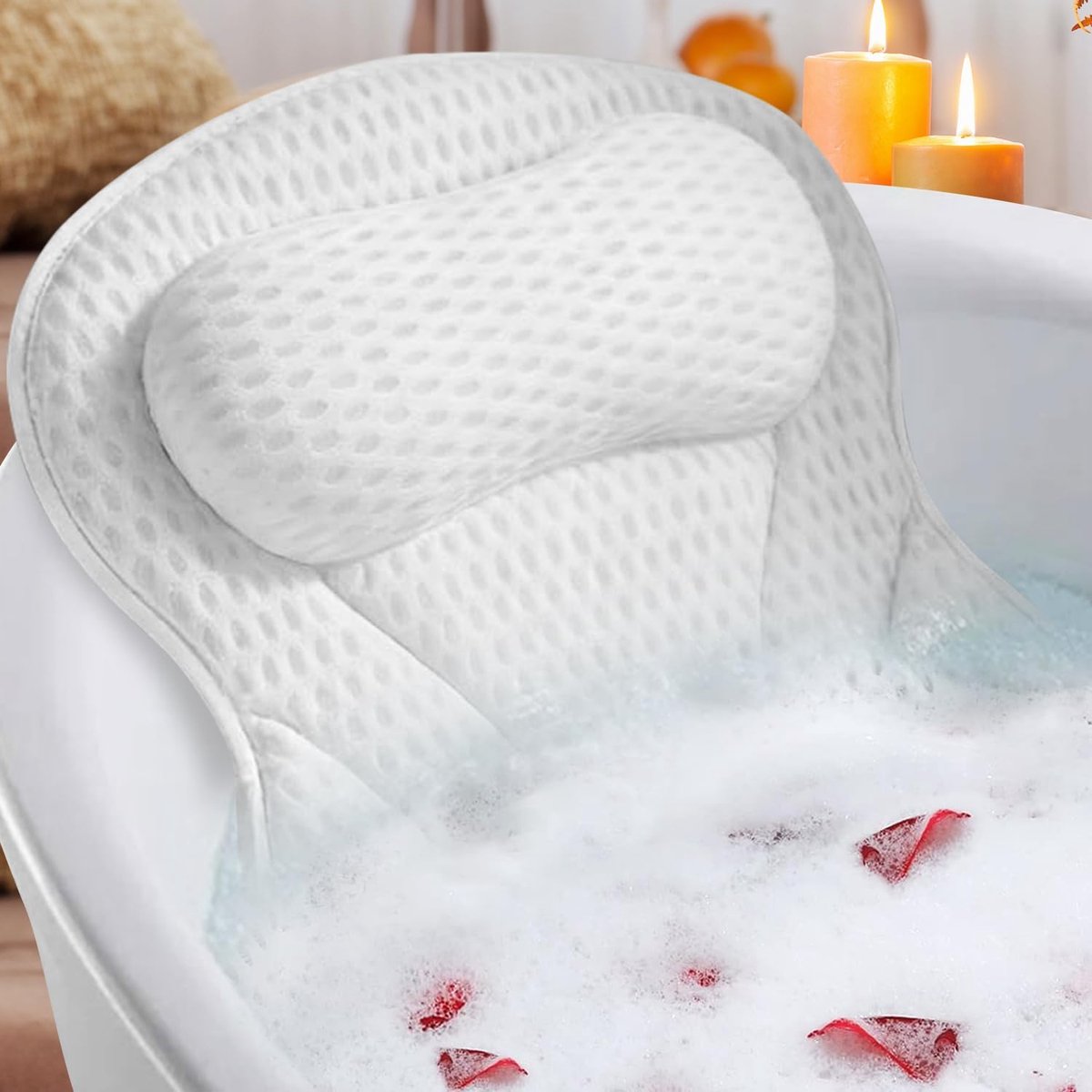 Badkussen: 5D comfortabel luchtkussen van mesh, ergonomisch badkussen, universele spakussen, hoofdsteunkussen met nekrugsteun, 6 sterke zuignappen, spa- en bubbelbadaccessoires