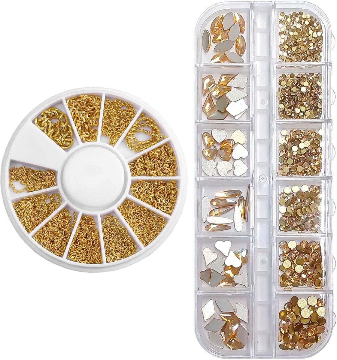 1 Doos Met Ketting Nail Art Decoratie En 1 Doos Met Strass Patches, Nagel Diy Accessoires, Prachtige En Glanzende, Nail Art Design Materialen.