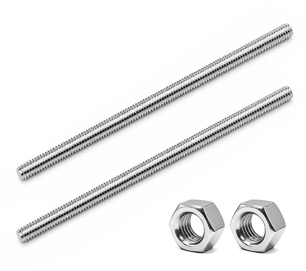 2 stuks M6 roestvrijstalen stang volledig schroefdraad (M6 x 250)