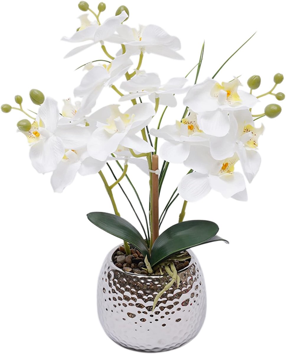 Kunstbloem, phalaenopsis, orchidee in pot, keramiek, bonsai, decoratie, witte orchidee, zijde, Valentijnsdag, Vrouwendag, cadeau voor moeder, 39 cm