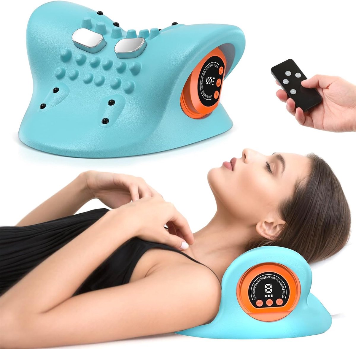 Multifunctioneel Nekmassagekussen met Vibratie en Warmte - Verlicht Pijn en Stijfheid in de Nekspieren - Geschikt voor Kantoorwerkers - Blauw
