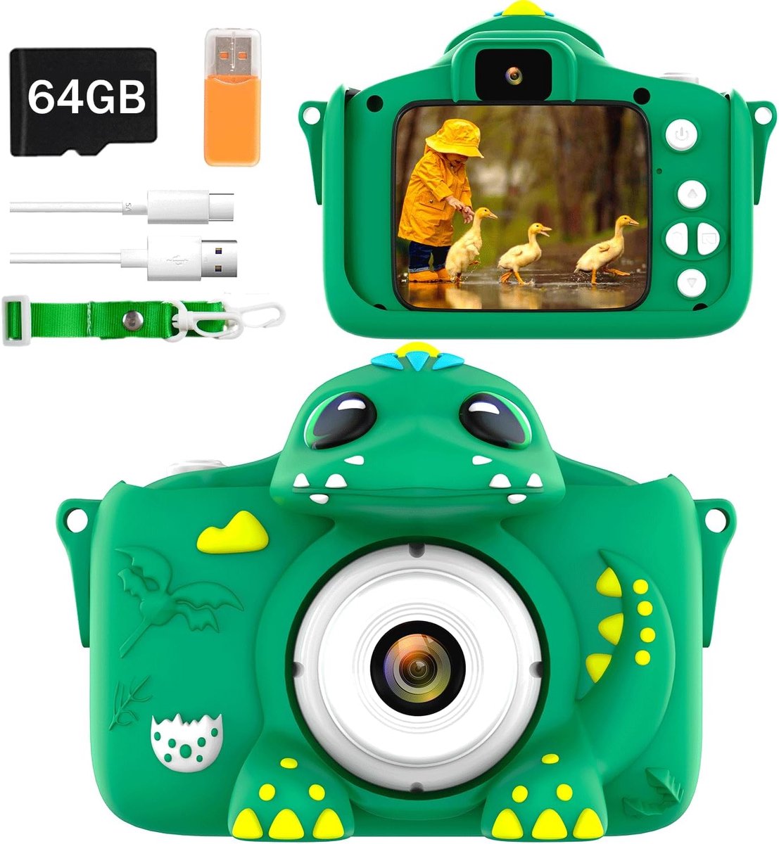 Digitale Kindercamera, Fotocamera, Fototoestel met 64 GB kaart